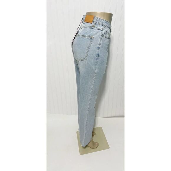 Avec Les Filles Jeans Straight Leg High Rise Jeans With Slit Hem Blue Size 28 - Picture 7 of 16